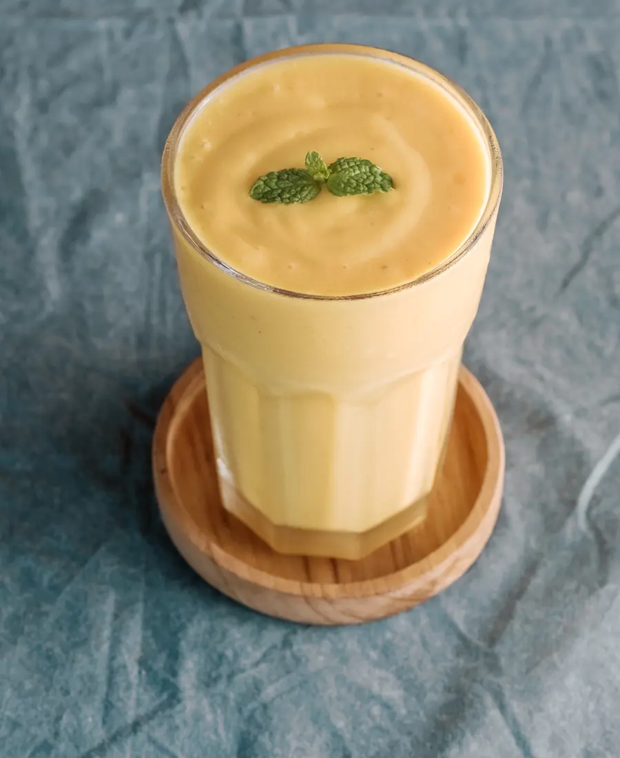 Fresh mango lassi served at Vedic Kitchen
