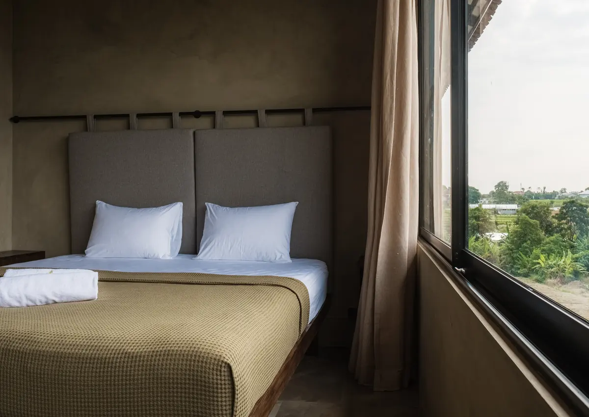 A calm Vedic Path guest room